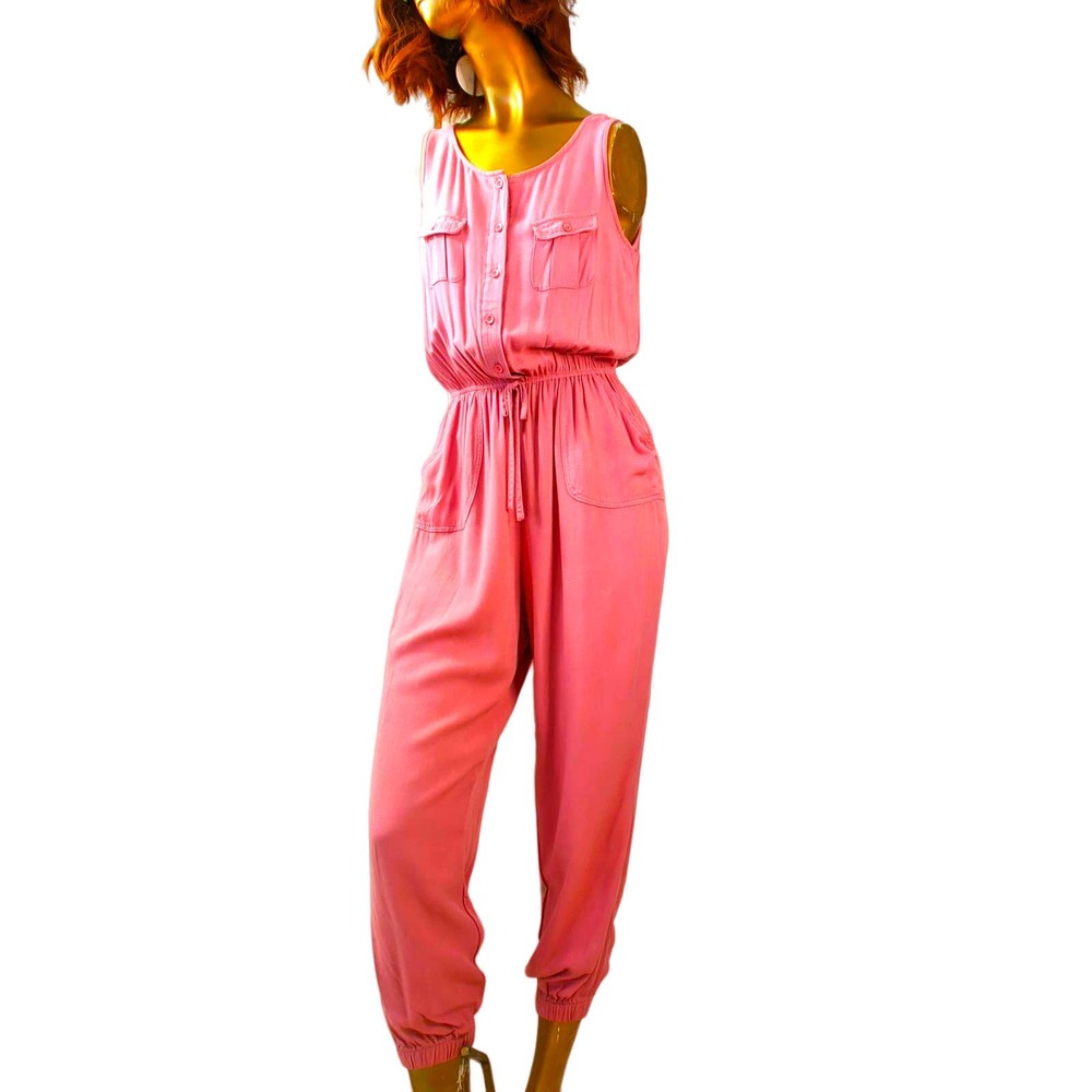 Womens Ci Sono Harem Pants Jumpsuit Pink Romper Pockets Ankle Length Size Small